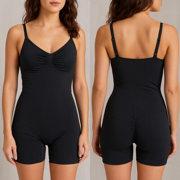 Women’s Black Shapewear Romper Bodysuit Size L Adjustable Straps Comfort - Picture 1 of 4